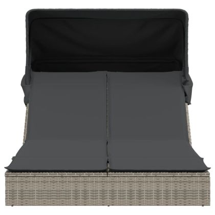 Двоен шезлонг със сенник и възглавници сив полиратан