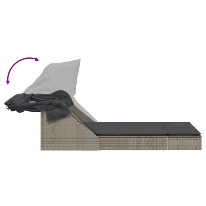 Двоен шезлонг със сенник и възглавници сив полиратан