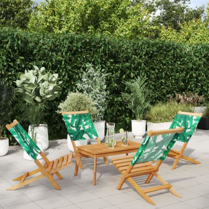 Сгъваеми градински столове 4 бр зелен плат и масивно дърво