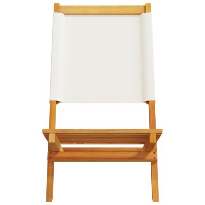 Сгъваеми градински столове, 4 бр, кремави, плат и дърво масив