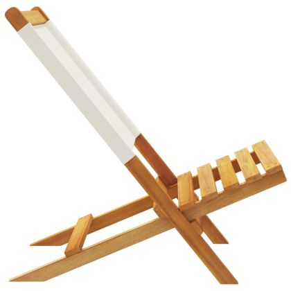 Сгъваеми градински столове, 4 бр, кремави, плат и дърво масив