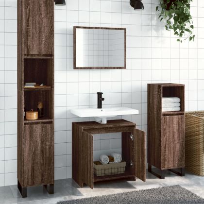 Комплект мебели за баня от 2 части, кафяв дъб, инженерно дърво