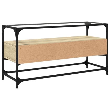 ТВ шкаф със стъклен плот сонома дъб 98x35x51 см инженерно дърво