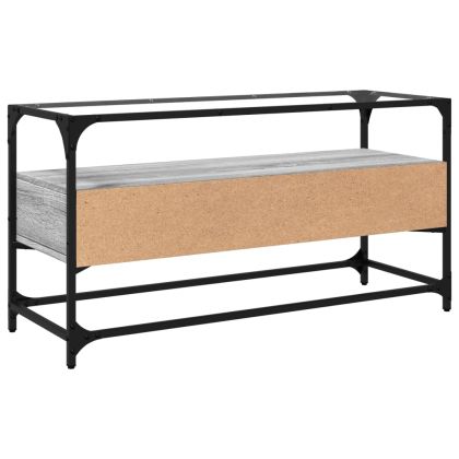 ТВ шкаф със стъклен плот сив сонома 98x35x51 см инженерно дърво