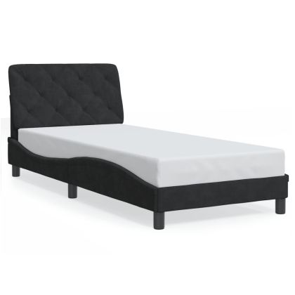 Рамка за легло с LED осветление, черна, 90x190 см, кадифе
