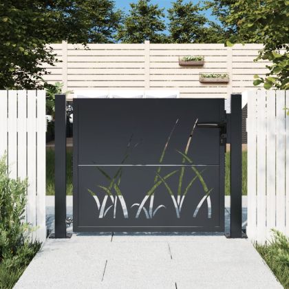 Градинска порта, антрацит, 105x105 см, стомана, дизайн с трева