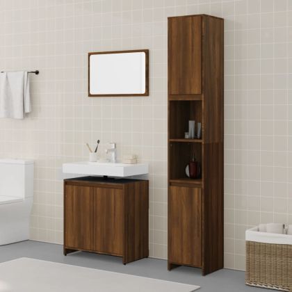 Комплект мебели за баня от 3 части, кафяв дъб, инженерно дърво