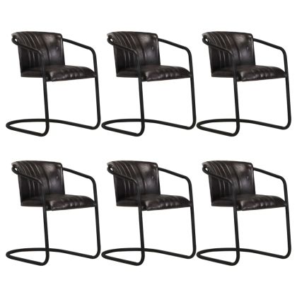 Трапезни столове, 6 бр, черни, естествена кожа