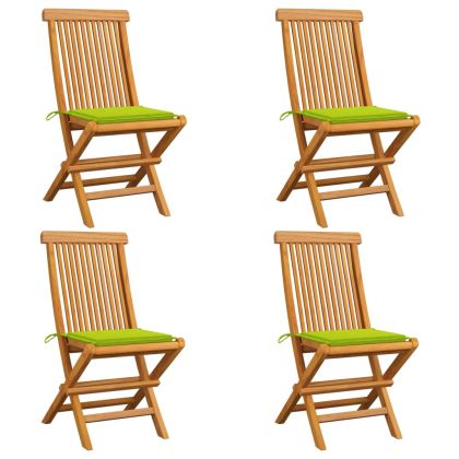 Градински столове с яркозелени възглавници 4 бр тик масив