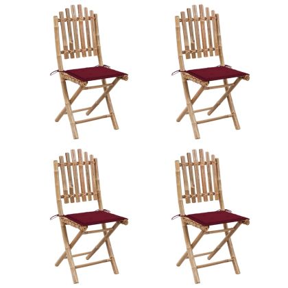 Градински трапезен комплект сгъваем възглавници 5 части бамбук