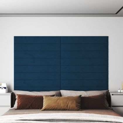 Стенни панели, 12 бр, сини, 90x15 см, кадифе, 1,62 м²