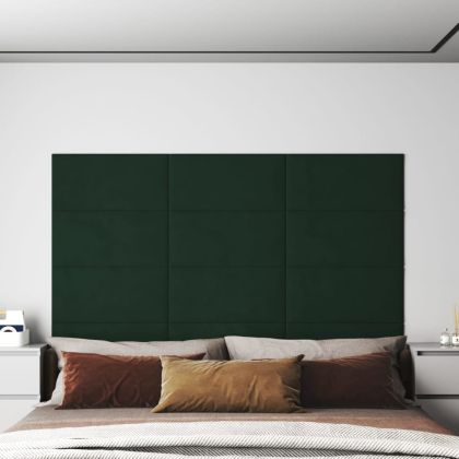 Стенни панели, 12 бр, тъмнозелени, 60x30 см, плат, 2,16 м²