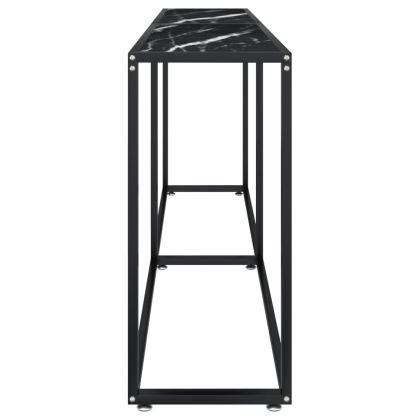 Конзолна маса, черен мрамор, 200x35x75,5 cм, закалено стъкло