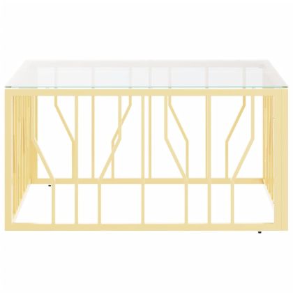Маса за кафе златиста 80x80x40 cм неръждаема стомана и стъкло