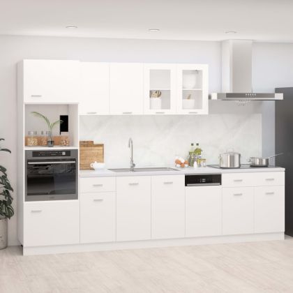Комплект кухненски шкафове от 7 части, бял, инженерно дърво