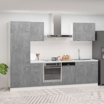Комплект кухненски шкафове от 7 части, бетонно сив