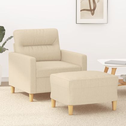Кресло с табуретка, кремаво, 60 см, текстил