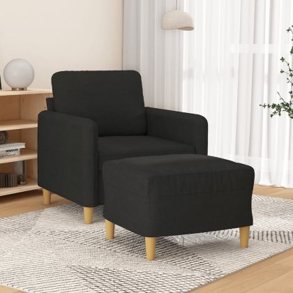 Кресло с табуретка, черно, 60 см, текстил