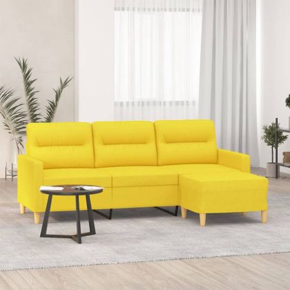 3-местен диван с табуретка, жълт, 180 см, текстил