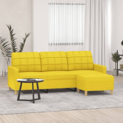 3-местен диван с табуретка, жълт, 180 см, текстил