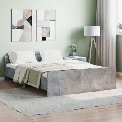 Рамка за легло с горна и долна табла, бетонно сива, 140x190 см