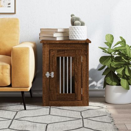 Клетка за куче мебел, опушен дъб, 45x62x59 см, инженерно дърво