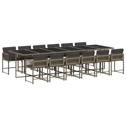 Градински комплект от 13 части с възглавници сив полиратан