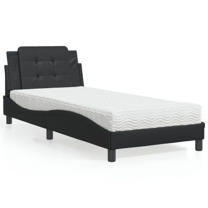 Легло с матрак, черно, 80x200 см, изкуствена кожа