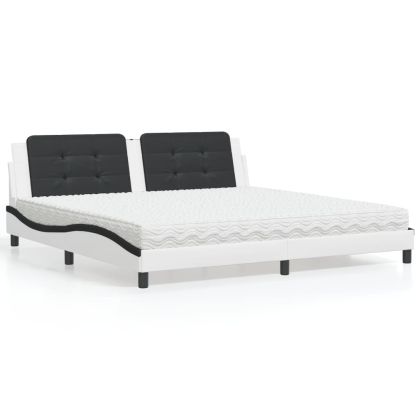 Легло с матрак, бяло и черно, 200x200 см, изкуствена кожа