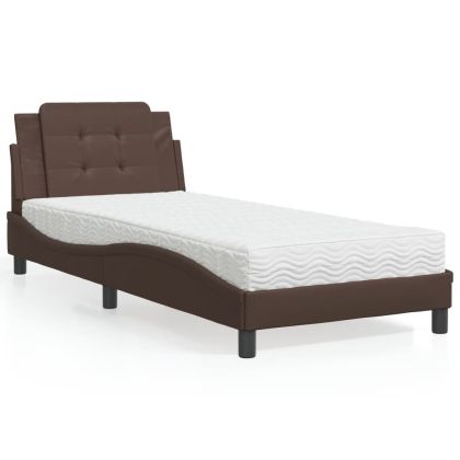 Легло с матрак, кафяво, 100x200 см, изкуствена кожа
