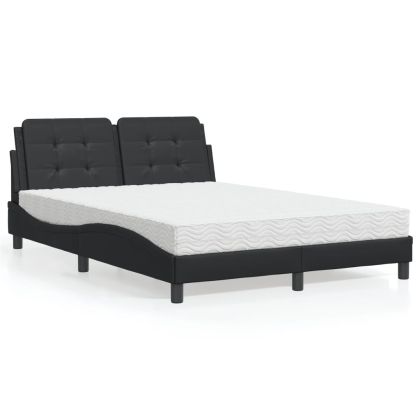 Легло с матрак, черно, 140x200 см, изкуствена кожа