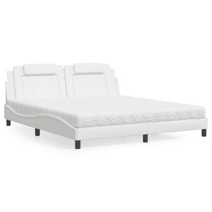 Легло с матрак, бяло, 180x200 см, изкуствена кожа