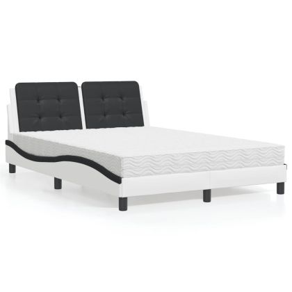 Легло с матрак, бяло и черно, 120x200 см, изкуствена кожа