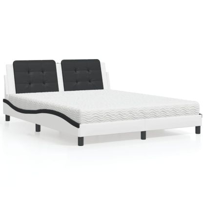 Легло с матрак, бяло и черно, 160x200 см, изкуствена кожа