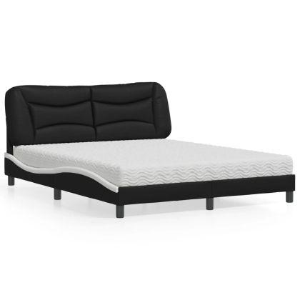 Легло с матрак, черно и бяло, 160x200 см, изкуствена кожа