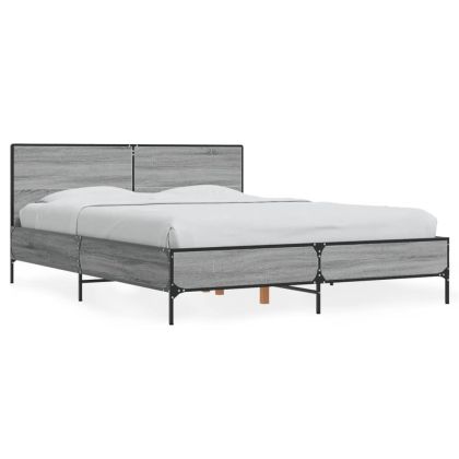 Рамка за легло, сив сонома, 120x190 см, инженерно дърво и метал