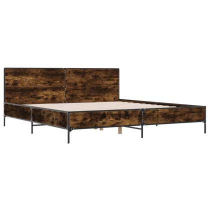 Рамка за легло, опушен дъб, 200x200 см, инженерно дърво и метал