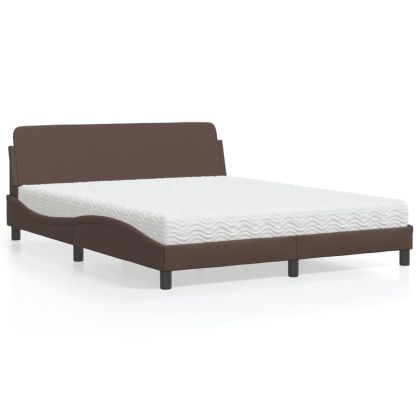 Легло с матрак, кафяво, 160x200 см, изкуствена кожа