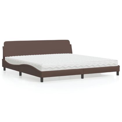 Легло с матрак, кафяво, 200x200 см, изкуствена кожа