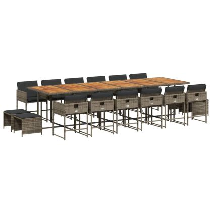 Градински комплект с възглавници 17 части полиратан сив