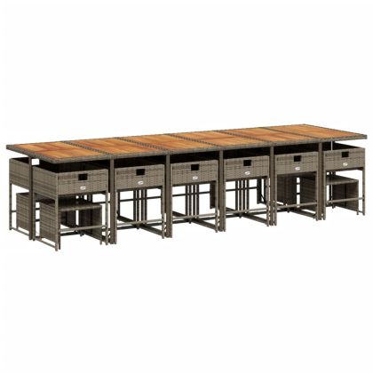 Градински комплект с възглавници 17 части полиратан сив