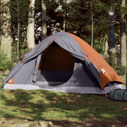 Куполна къмпинг палатка, 4-местна, сиво-оранжева, водоустойчива