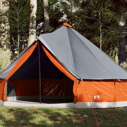 Семейна палатка, типи, 12-местна, сиво-оранжева, водоустойчива