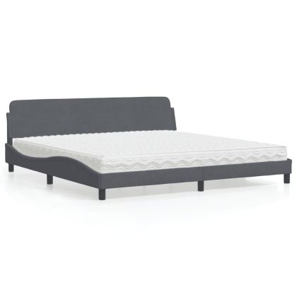 Легло с матрак, тъмносиво, 200x200 см, кадифе