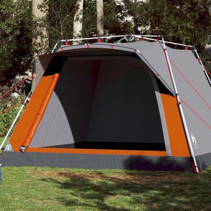 Къмпинг палатка кабинна 7 души сиво-оранжев бързо освобождаване