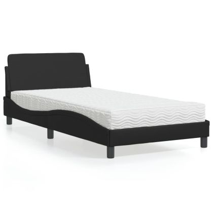 Легло с матрак, черно, 100x200 см, изкуствена кожа
