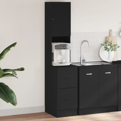 Кухненски шкаф, черен, 35x50x180 см, инженерно дърво
