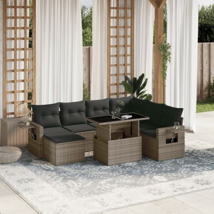 Градински комплект диван с възглавници 8 части сив полиратан