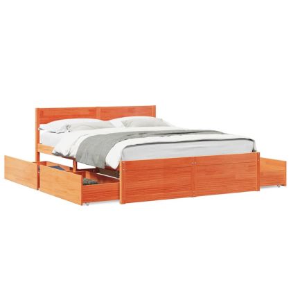 Рамка за легло с чекмеджета восъчнокафяв 150x200 см бор масив