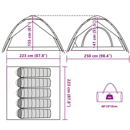 Къмпинг палатка куполна 5-местна синя бързо освобождаване